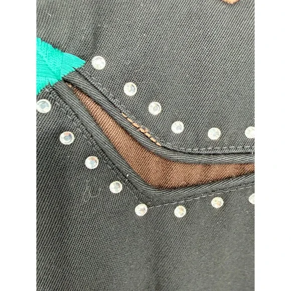 Panhandle Slim Womens L Western Shirt Black Embroidered Rhinestone Snap - Picture 7 of 11